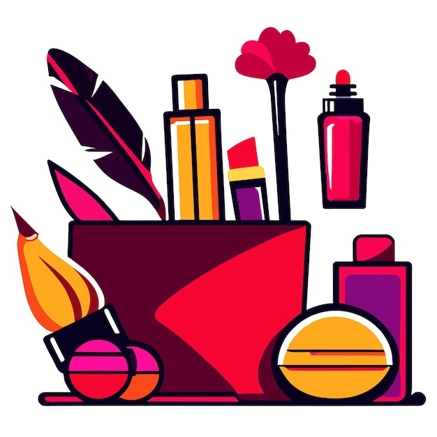 Conjunto de acessórios de beleza ou cosméticos ou ilustração vetorial de coleção de maquiagem