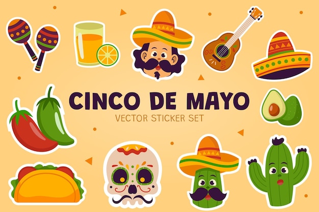 Vetor conjunto de adesivos cinco de mayo