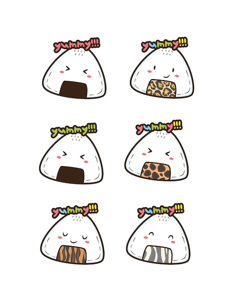 Vetor conjunto de adesivos da série onigiri