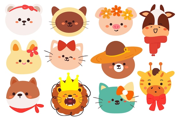 conjunto de adesivos de animal fofo