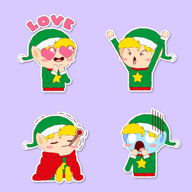 Conjunto de adesivos de duende de natal fofo