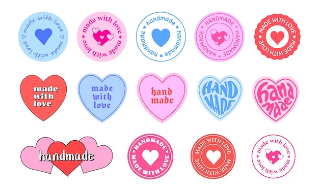 Conjunto de adesivos de emblema feitos à mão Vector Design coleção de emblemas feitos à mão feito com rótulos de amor