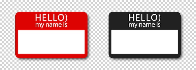 Conjunto de adesivos de etiqueta vermelha e preta olá, meu nome é vector eps 10