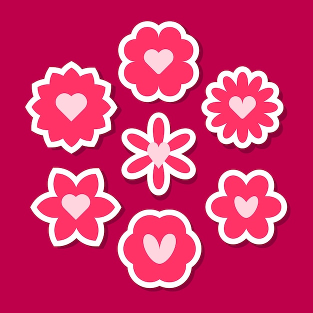 Conjunto de adesivos de flores cor-de-rosa Diferentes ícones românticos de flores vetoriais para etiquetas de adesivos e dia dos namorados