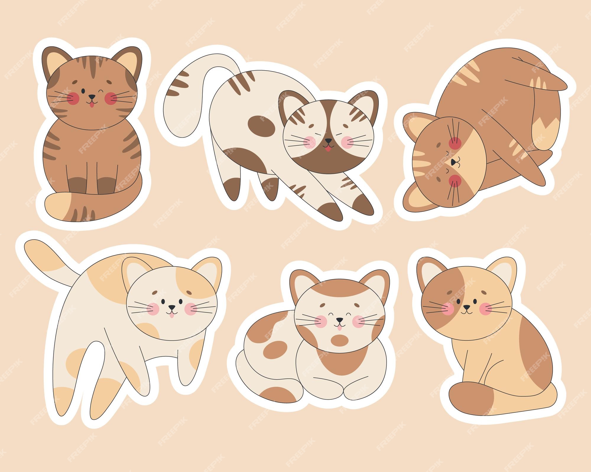 Gatos Kawaii Fofos. Estilo De Crianças. Gatos Dos Desenhos Animados  Ajustados, Ilustração Do Vetor. Adesivos, Ilustrações Educacionais,  Elementos De Design Isolado Para Livros Infantis Ilustraciones svg,  vectoriales, clip art vectorizado libre de