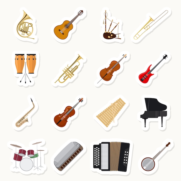 Conjunto de adesivos de instrumentos musicais