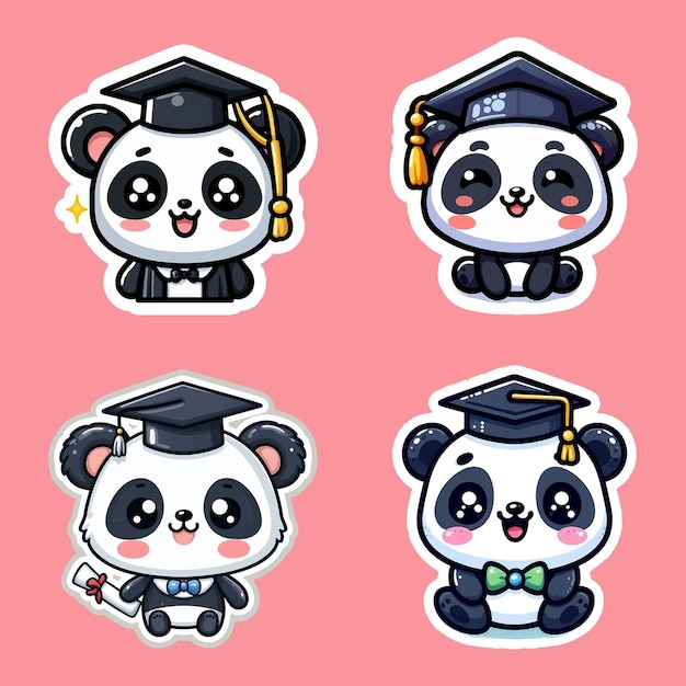 Vetor conjunto de adesivos de panda graduados