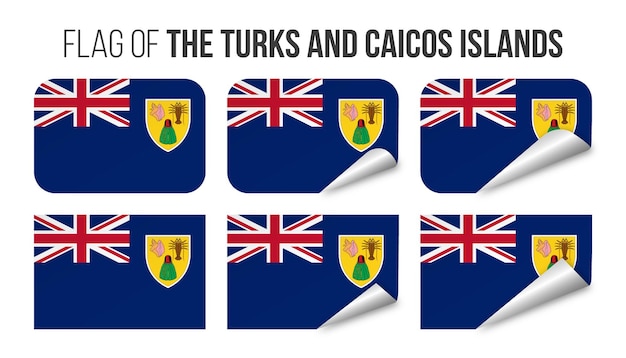 Conjunto de adesivos de rótulos de bandeira de ilhas turcas e caicos conjunto de bandeiras 3d de ilustração vetorial isoladas em branco