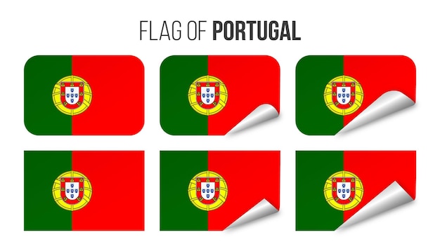 Conjunto de adesivos de rótulos de bandeira de portugal ilustração vetorial 3d bandeiras de portugal isoladas em branco