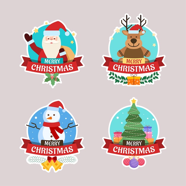 Conjunto de adesivos de saudação de Natal com Papai Noel, veado, árvore de Natal e boneco de neve