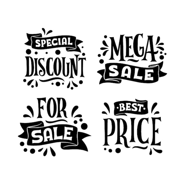 Conjunto de adesivos de venda de letras pretas