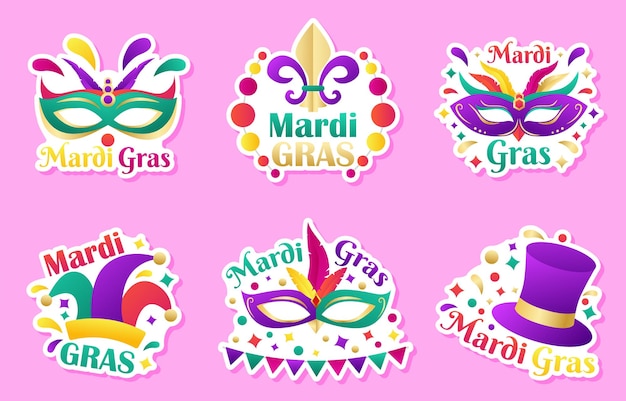 Vetor conjunto de adesivos do carnaval de mardi gras