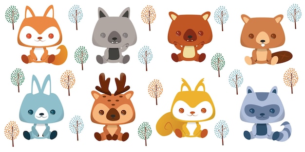Vetor conjunto de adesivos emoji e avatares de personagens tropicais e da floresta