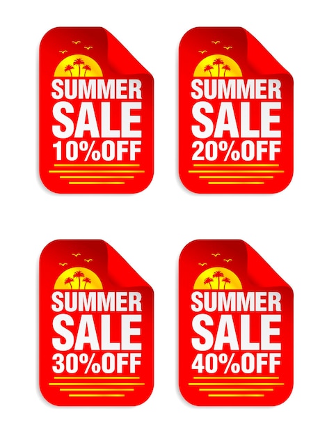 Conjunto de adesivos vermelhos de venda de verão venda 10 20 30 40 adesivos com ícone de palmas