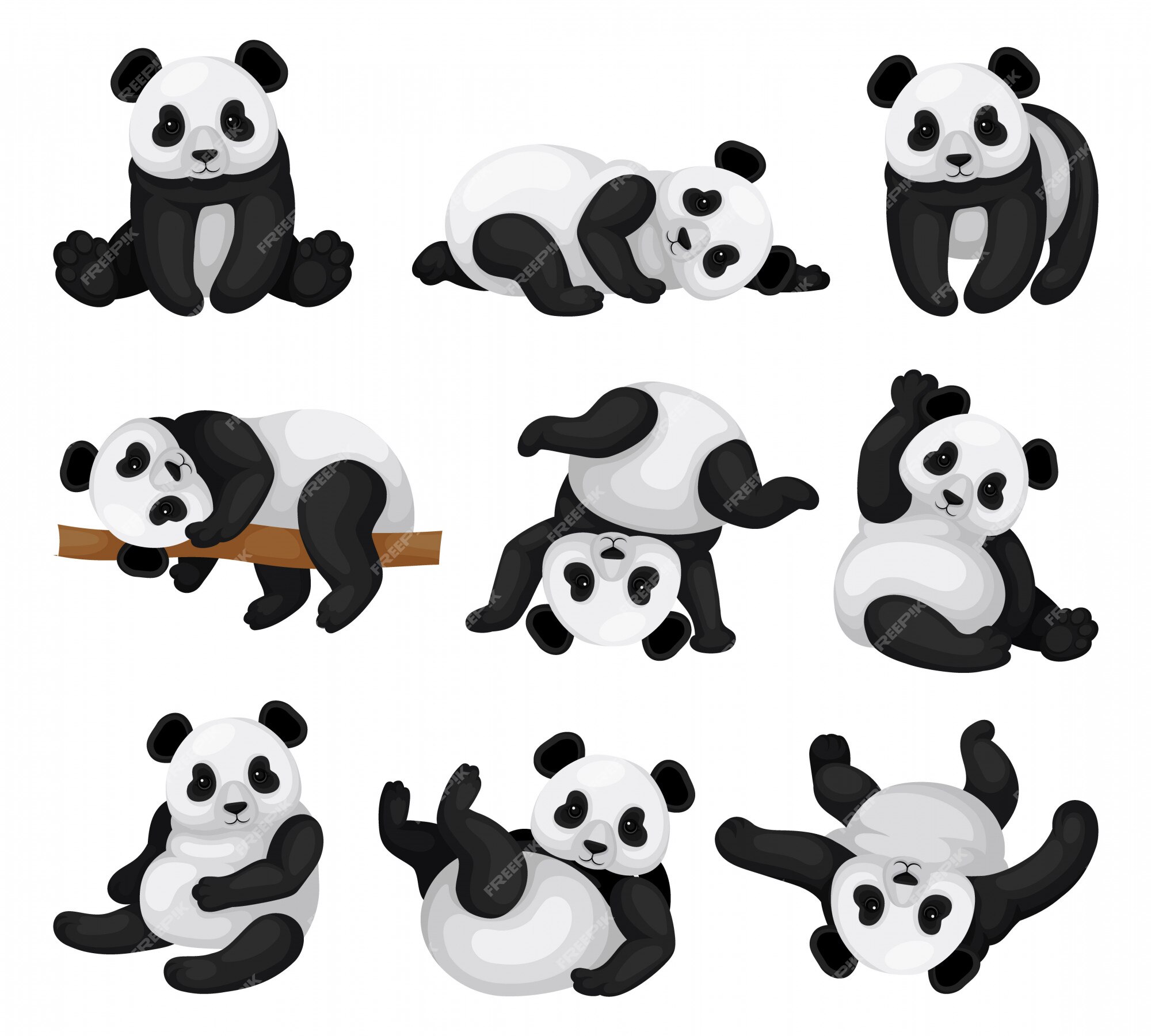 Lindas poses de panda dos desenhos animados, Gráficos - Envato Elements