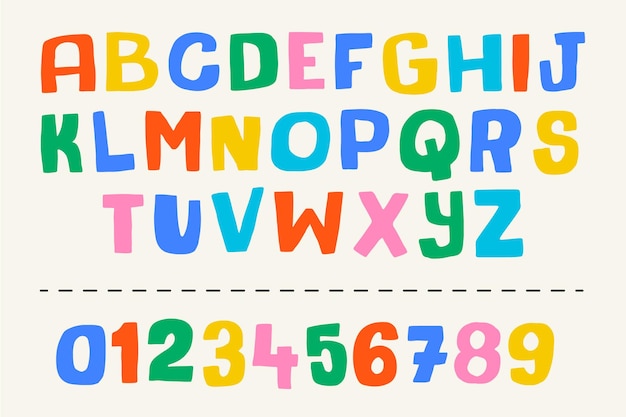 Conjunto de alfabeto infantil colorido desenhado à mão