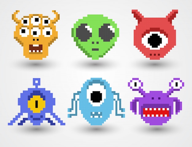 Conjunto de alienígenas pixel art