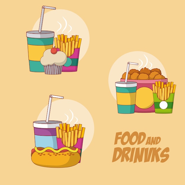 Conjunto de alimentos e bebidas