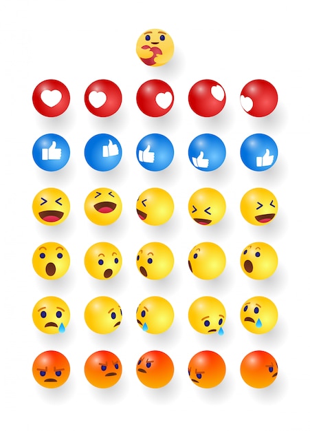 Vetor conjunto de alta qualidade emoticons redondos emoji de bolha dos desenhos animados para reações nas mídias sociais