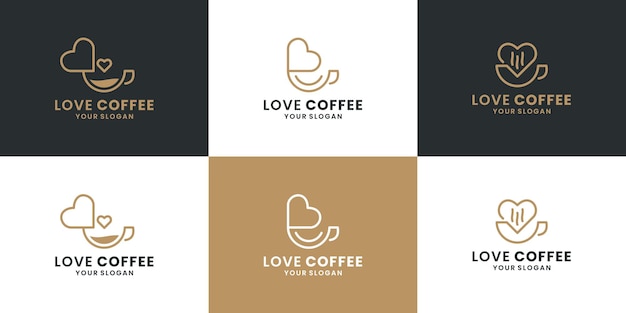 Conjunto de amor criativo, café, cafeteria, vetor de design de logotipo