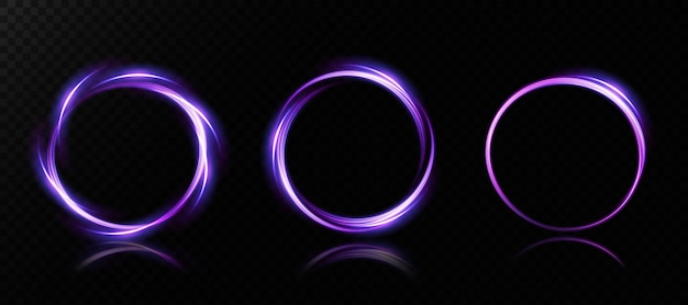 Conjunto de anéis de luz neon Efeito redemoinho Curva azul roxo linha dourada efeito de luz