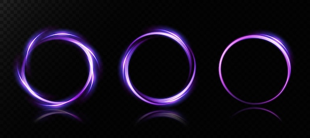 Conjunto de anéis de luz neon efeito redemoinho curva azul roxo linha dourada efeito de luz