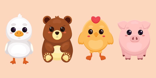 Conjunto de animais bonitos em fundo transparente Ilustração vetorial para impressão em cartão postal de tecido