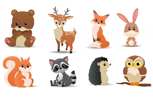 Conjunto de animais da floresta. símbolos da floresta