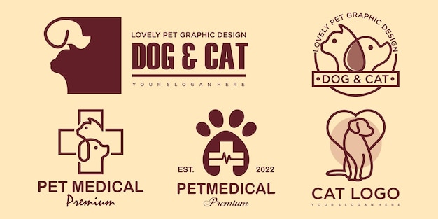 Conjunto de animais de estimação modelo de vetor de design de gato de cachorro de logotipo