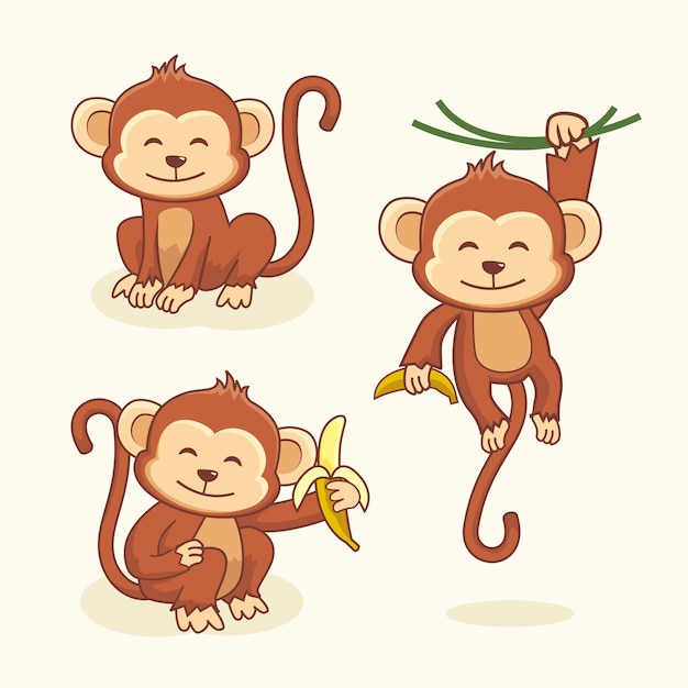 Vetor conjunto de animais de macaco bonito dos desenhos animados