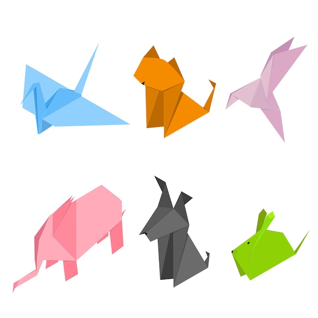 Vetor conjunto de animais de origami de cor.