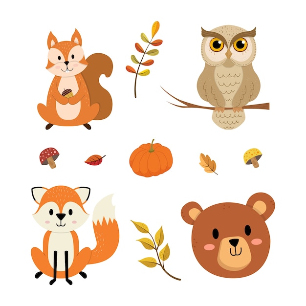 conjunto de animais de outono