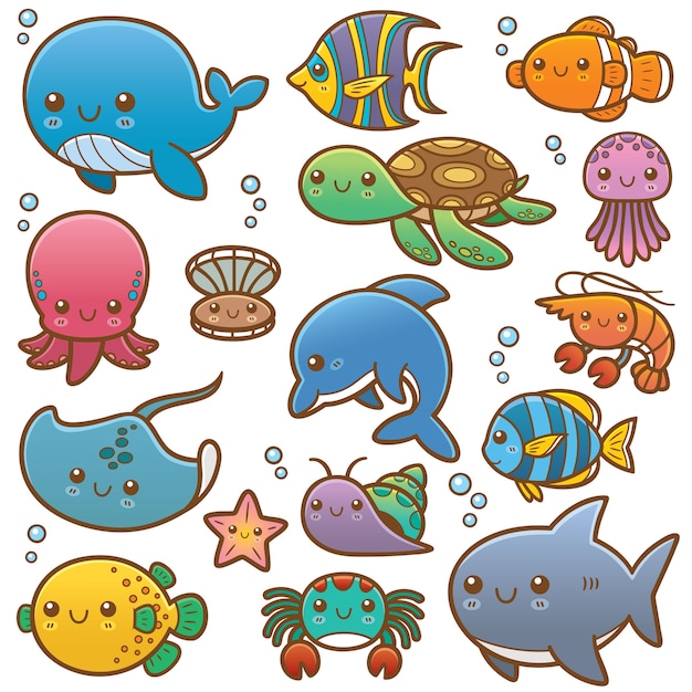 Conjunto de animais do mar