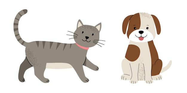 Conjunto de animais domésticos bonitos Gato e cão Conjunto plano de animais de estimação