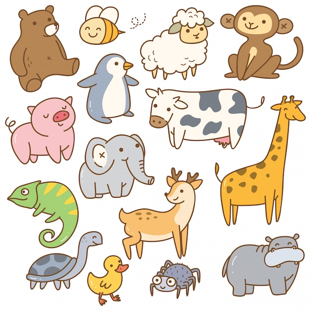 Conjunto de animais dos desenhos animados