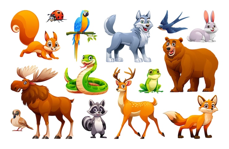 Vetor conjunto de animais florestais da floresta ilustração de desenho animado vetorial