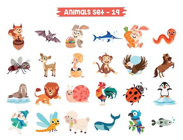 Conjunto de animais fofos de desenhos animados