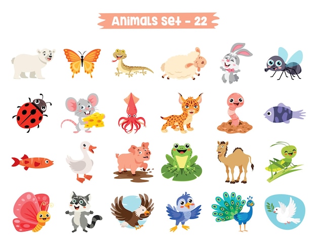 Conjunto de animais fofos de desenhos animados