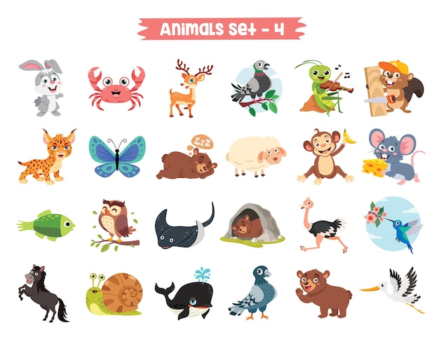 Conjunto de animais fofos de desenhos animados