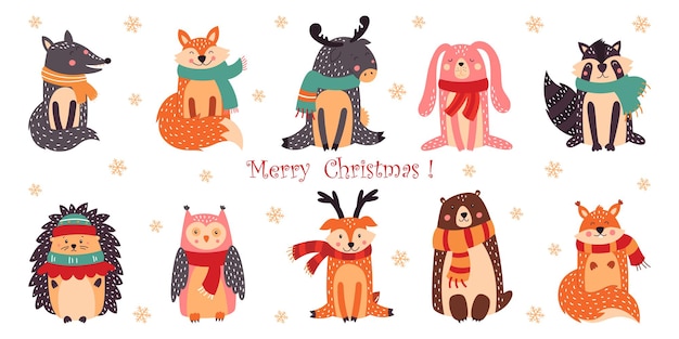Conjunto de animais fofos de Natal.