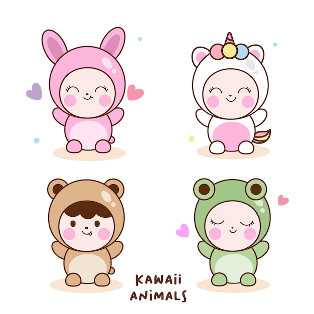 Conjunto de animais kawaii