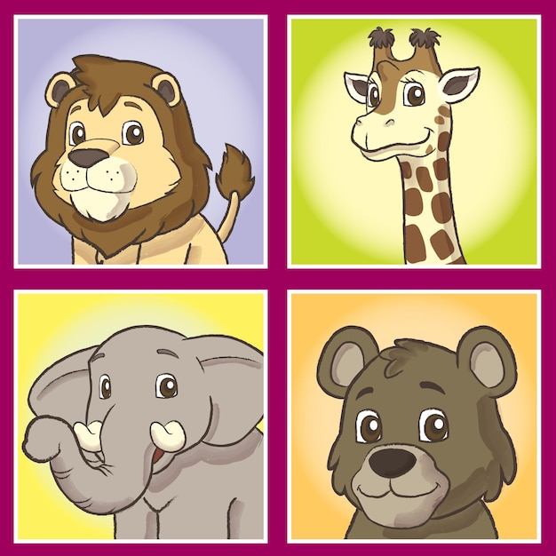 Conjunto de animales caricaturizados para ninos y bebes