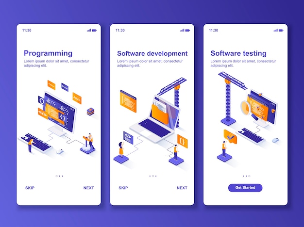 Conjunto de aplicativos de desenvolvimento de software isométrico