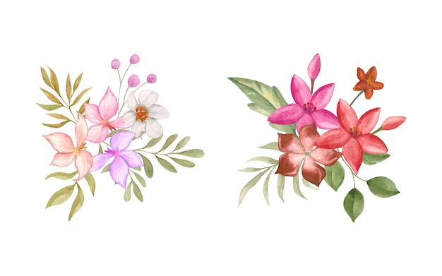 conjunto de aquarela bouquet floral