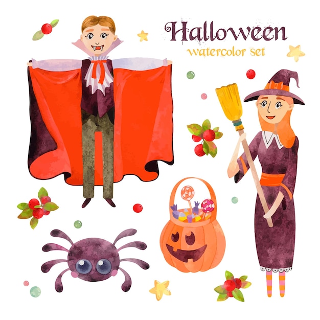 Conjunto de aquarela de halloween