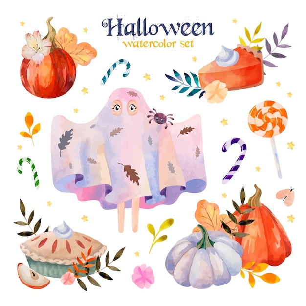 Conjunto de aquarela de halloween