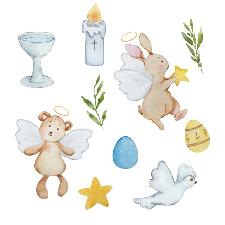 Vetor conjunto de aquarela de páscoa anjos bebês para design de primavera