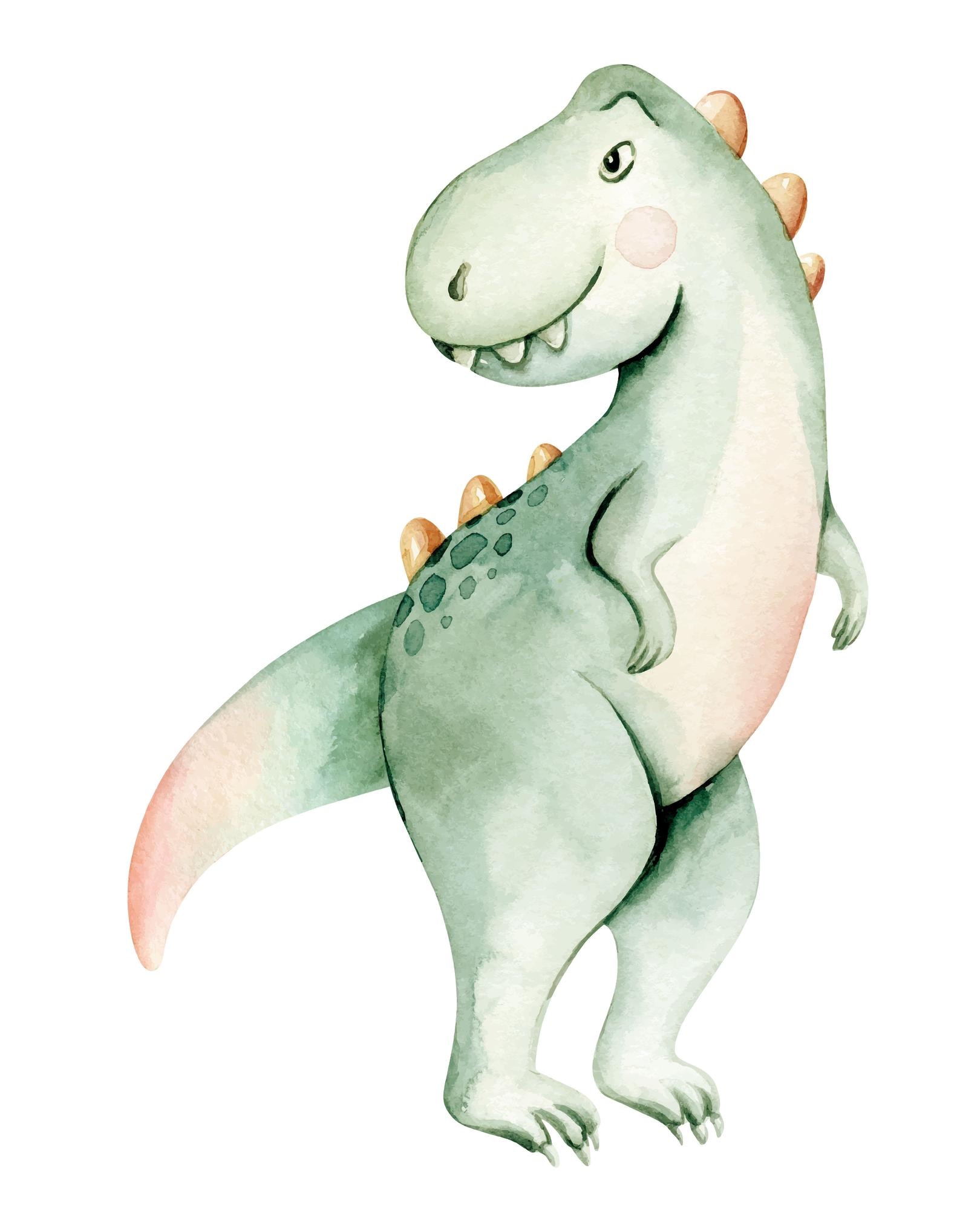 Conjunto de dinossauros de desenhos animados bonitos em aquarela pintados à  mão