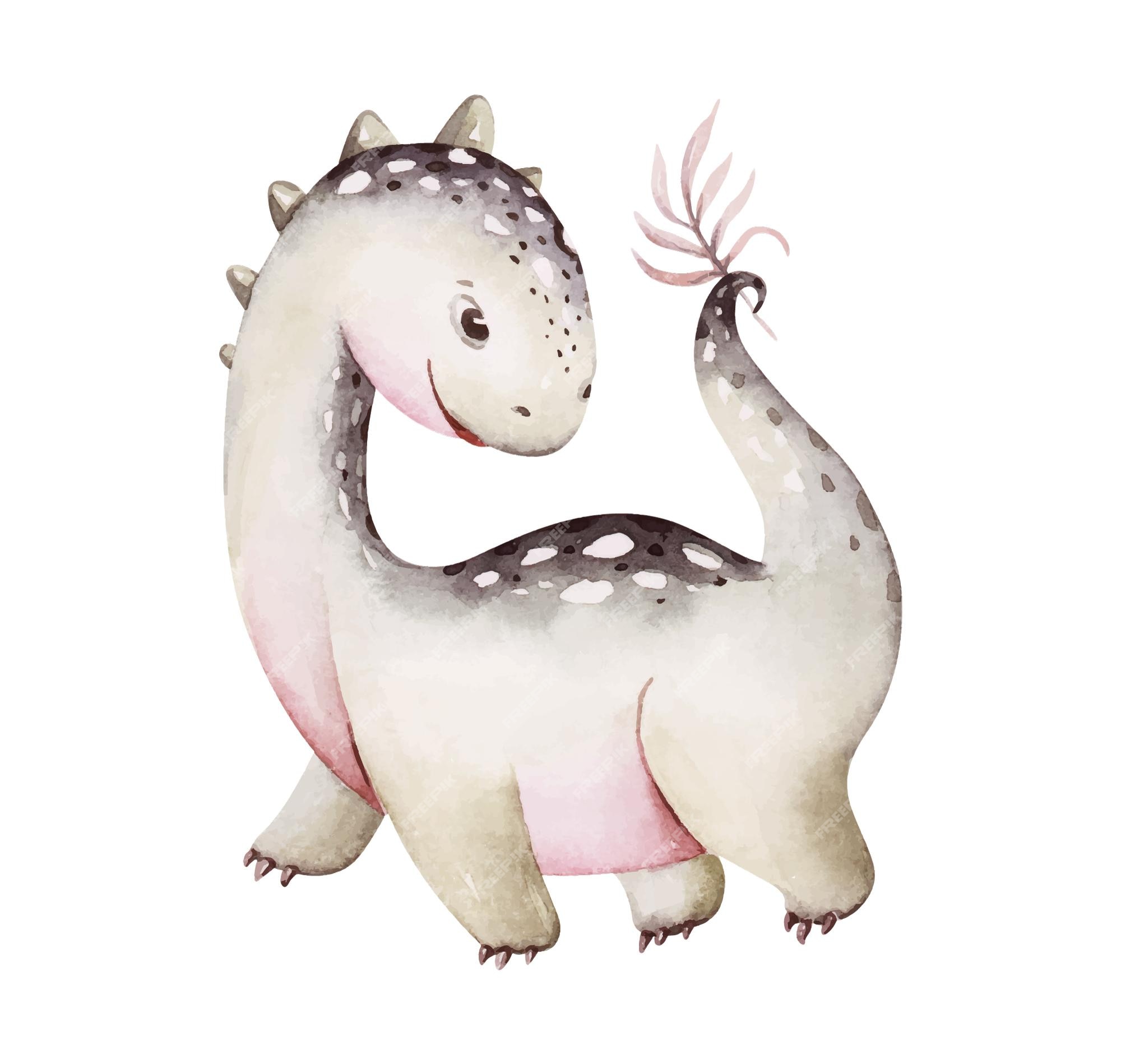 Conjunto de aquarela pintada à mão ilustração de pequenos dinossauros  isolados em branco desenho animado réptil pré-histórico infantil em cor  azul verde violeta perfeito para impressão e pôster de berçário de bebê