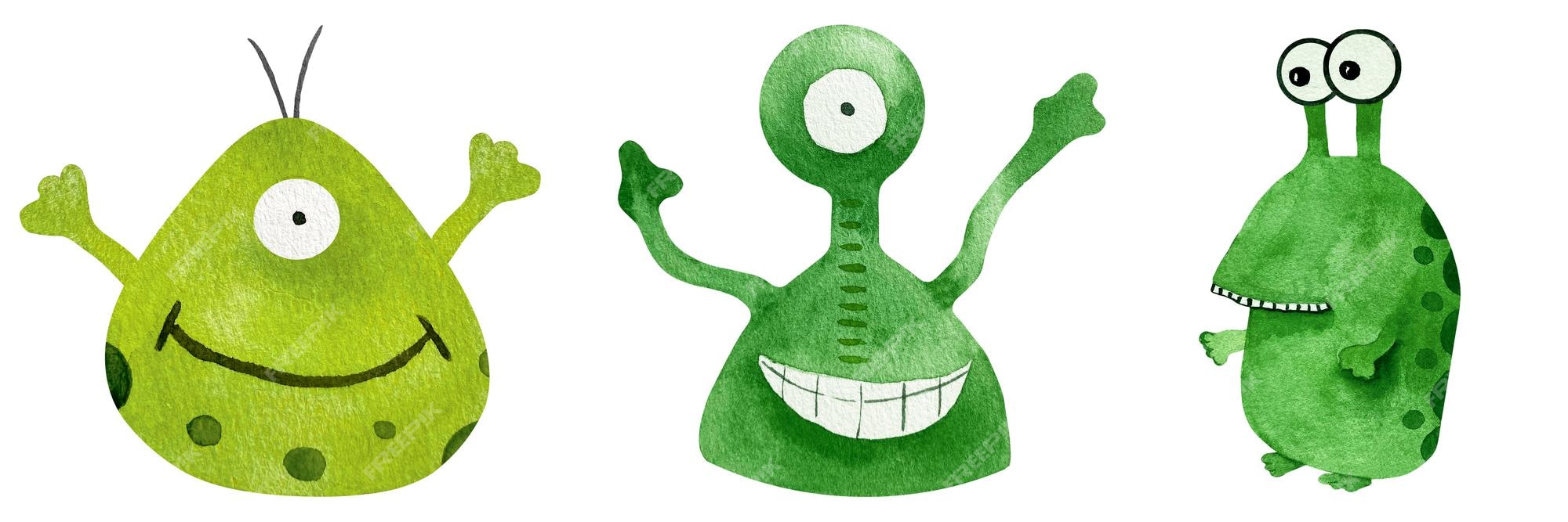 Conjunto de coleta alienígena verde dos desenhos animados